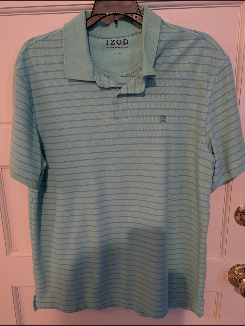 Izod Men's Light Mint Green Striped Polo